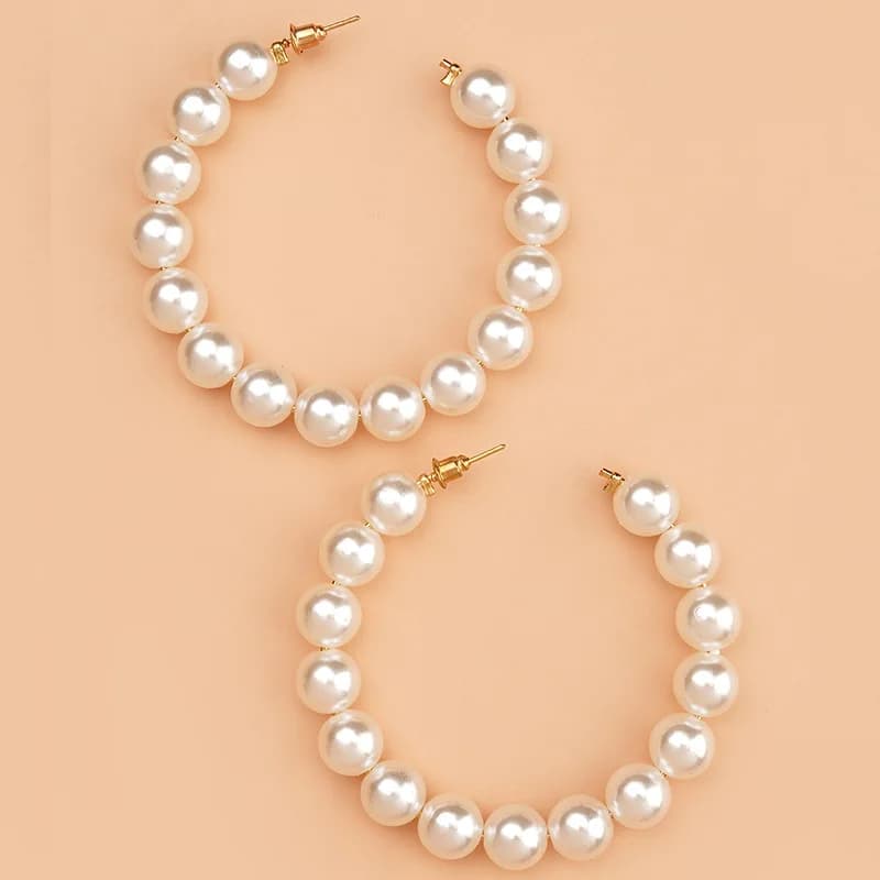 Orecchini classici ed eleganti con perle bianche a cerchio grande per regalo accessorio per gioielli di moda in acciaio inossidabile da donna