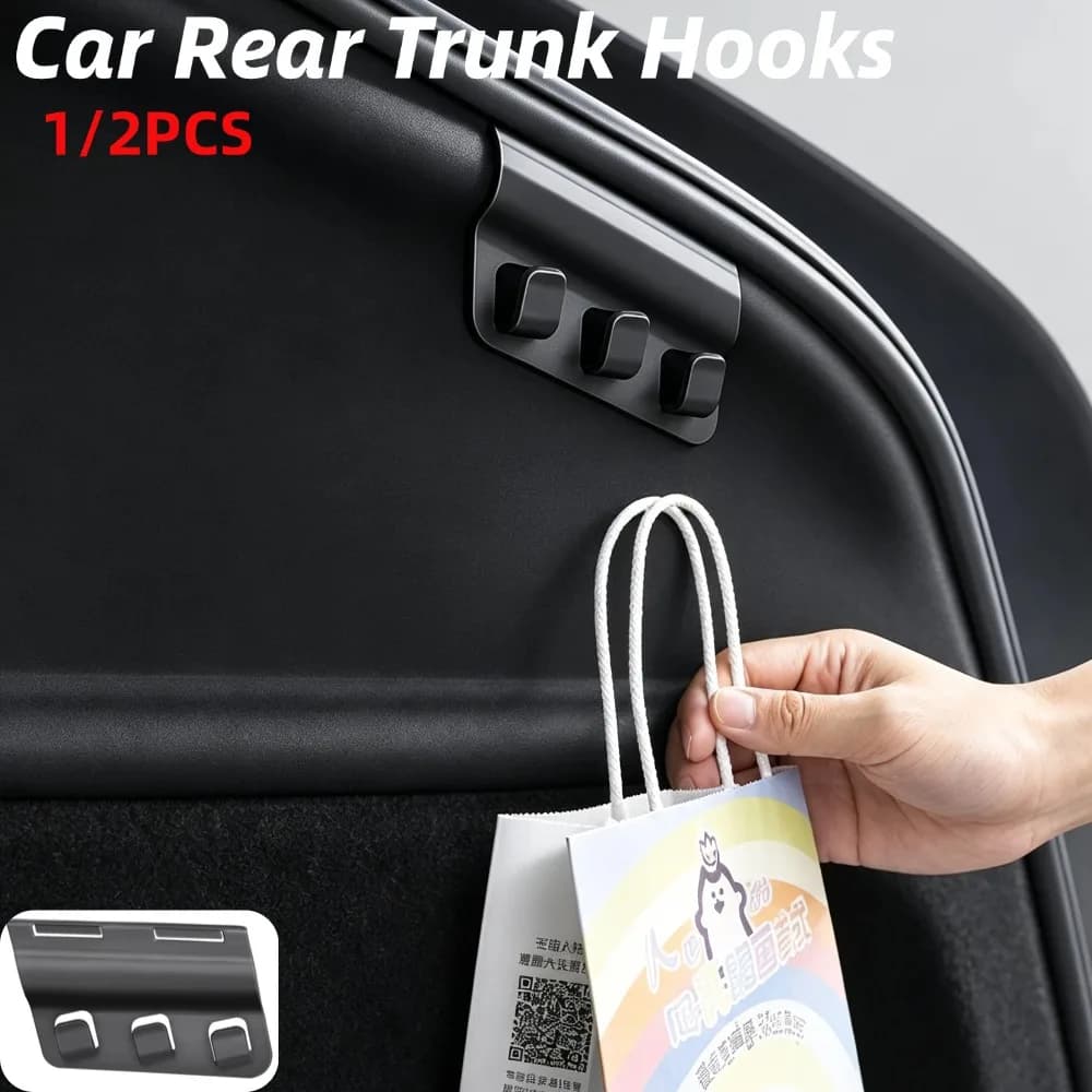 1/2Pcs Car Rear Trunk Hooks For Tesla Model Y YL Juniper Trunk Organizer Hook Grocery Shopping Bag Umbrella Hanger Storage