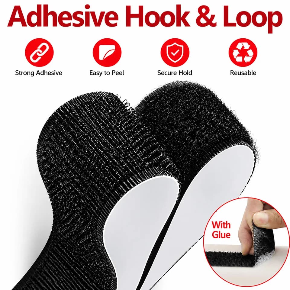 Black 1/2/3/5/10/25m 20mm reusable double-sided tape self-adhesive hook and loop, suitable for DIY crafts and home decoration
