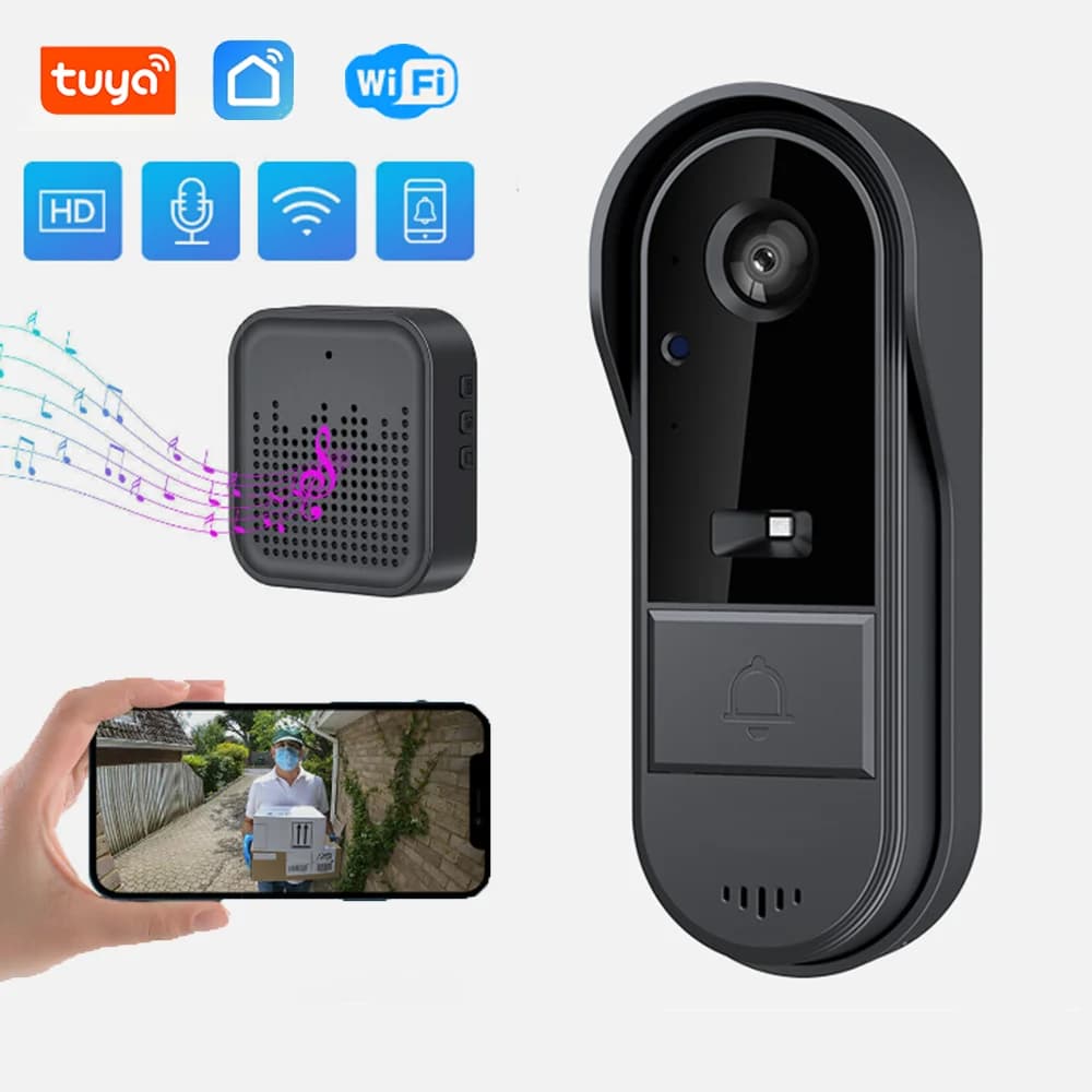 Campanello Video Wireless WiFi Tuya con Telecamera HD, Citofono Intelligente per Sicurezza Domestica e Ufficio, Visione Notturna