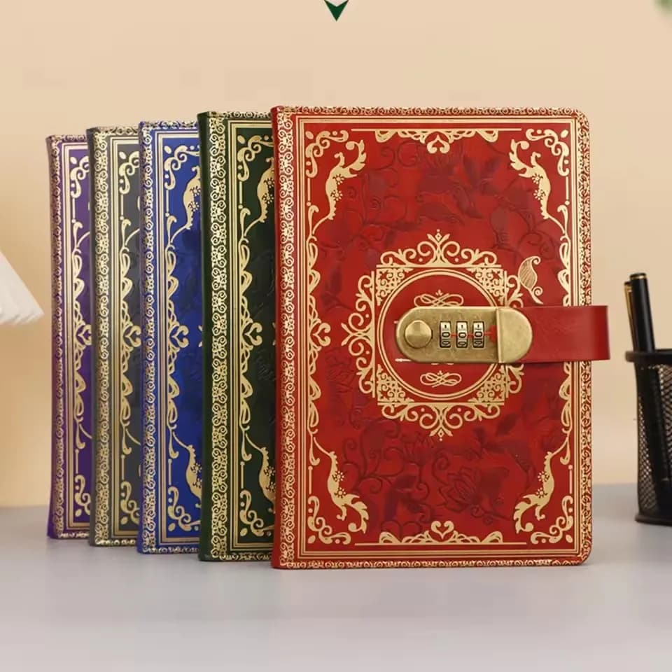 Retro A5 Digital Password Protected Notebook Journal with Combination Lock PU Leather Privacy Diary for Personal Use