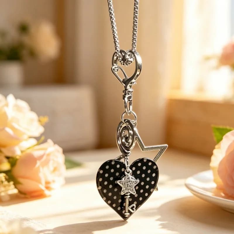 Y2K Polka Dot Heart Star Pendant Necklace for Women Harajuku Punk Korean Fashion INS Sweater Chains Jewelry Charm Accessories