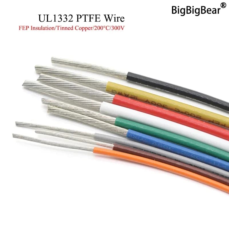 High temperature electronic cable FEP 1M/5M UL1332 PTFE 30/28 / 26 /24 / 22/20/EEC 18/16/14/13/12/10 AWG for 3D printer