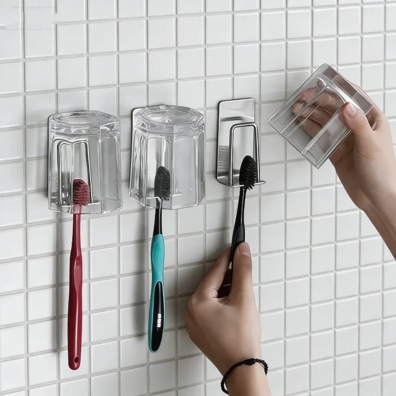 Portaspazzolino da parete in acciaio inossidabile da 1/2/3 pezzi, senza fori, portaoggetti da bagno senza perforazione, per la casa