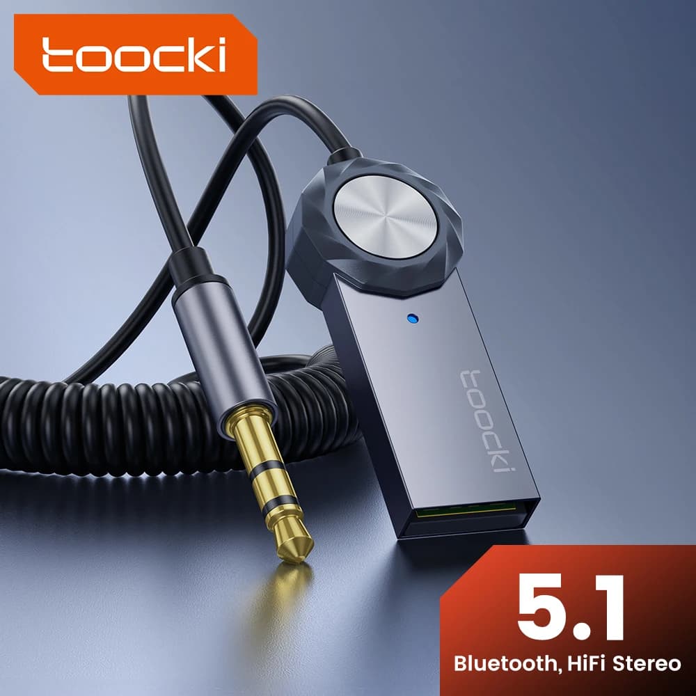TOOCKI Bluetooth Aux Adapter Bluetooth 5.1 5.0 trasmettitore Audio da USB a 3.5mm Car Audio Music Mic Kit vivavoce per altoparlanti per auto