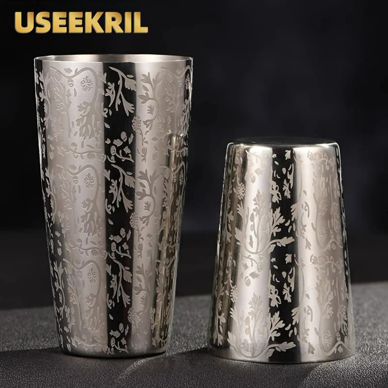 Bar Cocktail Shaker Boston Shaker Agitatore per incisione in acciaio inossidabile Accessorio per barista Strumenti per la casa e il bar