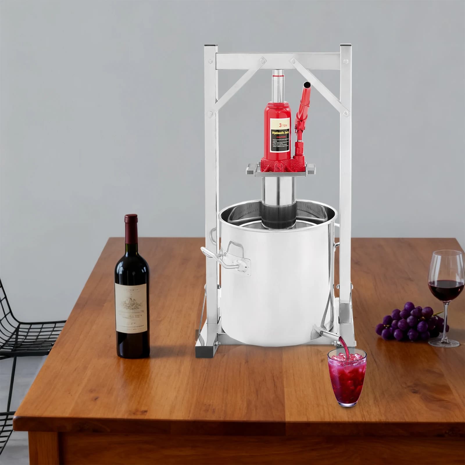Manual Wine Press Machine Kit Hydraulic Jack Press Extractor Fruit Wine Pressing Tool Set (12L Bucket &Stand& Hydraulic Jack)