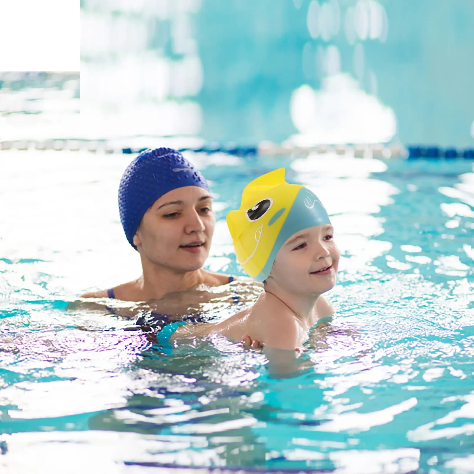 Cuffia da nuoto in silicone con stampa di cartoni animati, comoda, impermeabile, morbida ed elastica, per l'uso in piscina e in vacanza