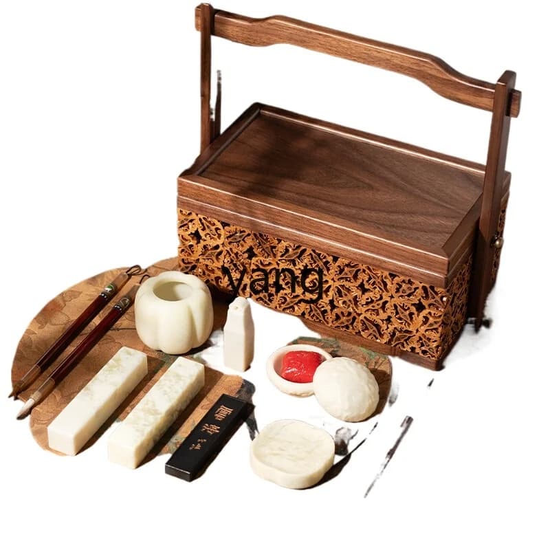 Yjq study four treasures set calligraphy paperweight pen wash ink dish pen ink paper inkstone full set gift box