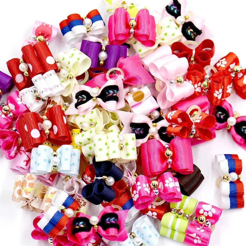10 Pezzi/Confezione di Fermagli per Capelli Fatti a Mano con Elastico per Animali Domestici, Accessori per la Toelettatura di Cani Piccoli e Cuccioli