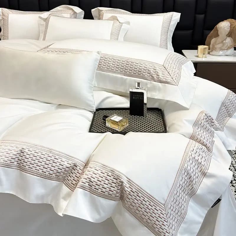 Set di Biancheria da Letto di Lusso in Cotone Egiziano 600TC, Stile Hotel con Ricami, Copripiumino, Lenzuolo Piatto/Con Angoli e Federe, Misure Queen e King