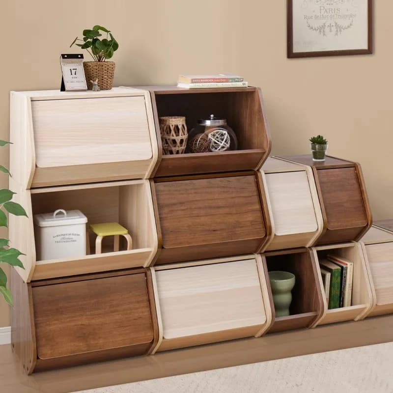 Wooden Desktop Storage Cabinet Stackable Narrow Organizer with Shelves Snack Holder for Kitchen Counter Bedroom Home