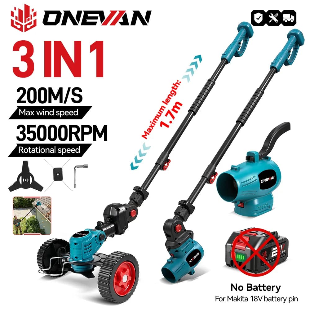 ONEVAN 3IN1 2500W Electric Lawn Mower With Blower Cordless Grass Cutting Garden Cleaning Power Tool For Makita 18V Battery Pin
