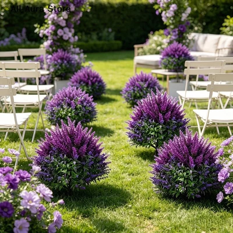 Artificial Lavender Topiary Stake Plant Fake Violet Flower Ground Stake For Garden Yard Patio Lawn Outdoor Landscape Decor