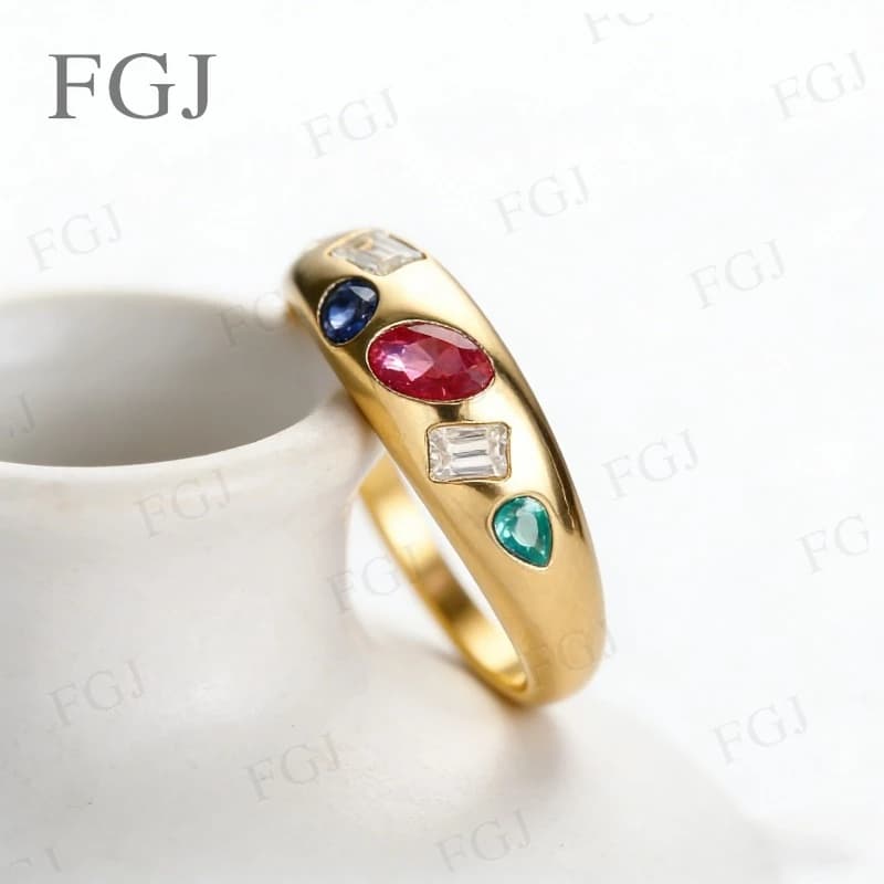 Anello Multi-Gemma Moissanite/Rubino/Zaffiro/Paraiba Rotondo Ovale a Goccia 2x3mm Colorato per Donna Gioielli Regalo Anniversario Fidanzamento