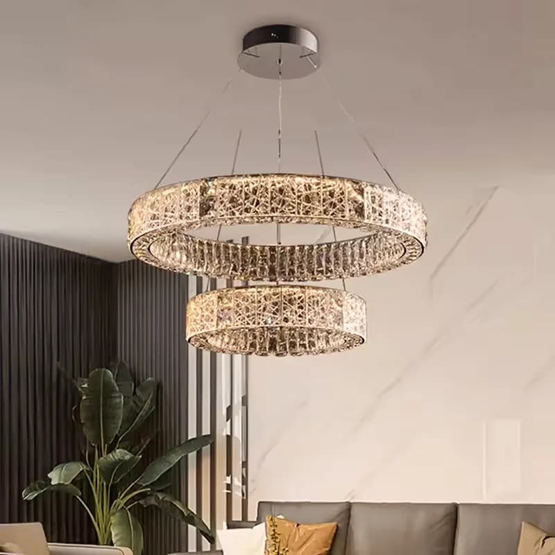 Lampadario Moderno Rotondo in Cristallo, Luci a Sospensione LED Dimmerabili per Villa, Soggiorno, Sala da Pranzo, Camera da Letto, Lampada Decorativa da Soffitto