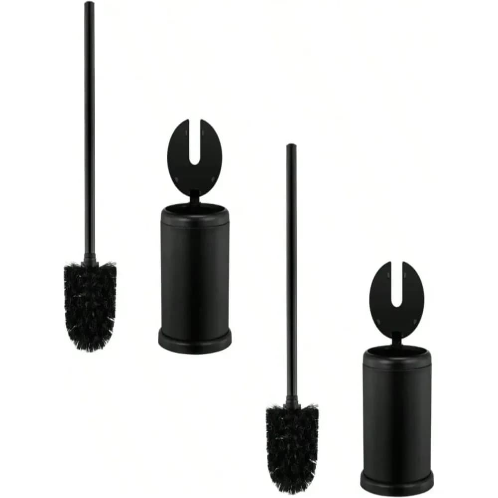 Set di 2 Spazzole per WC Deluxe con Coperchio, Colore Nero