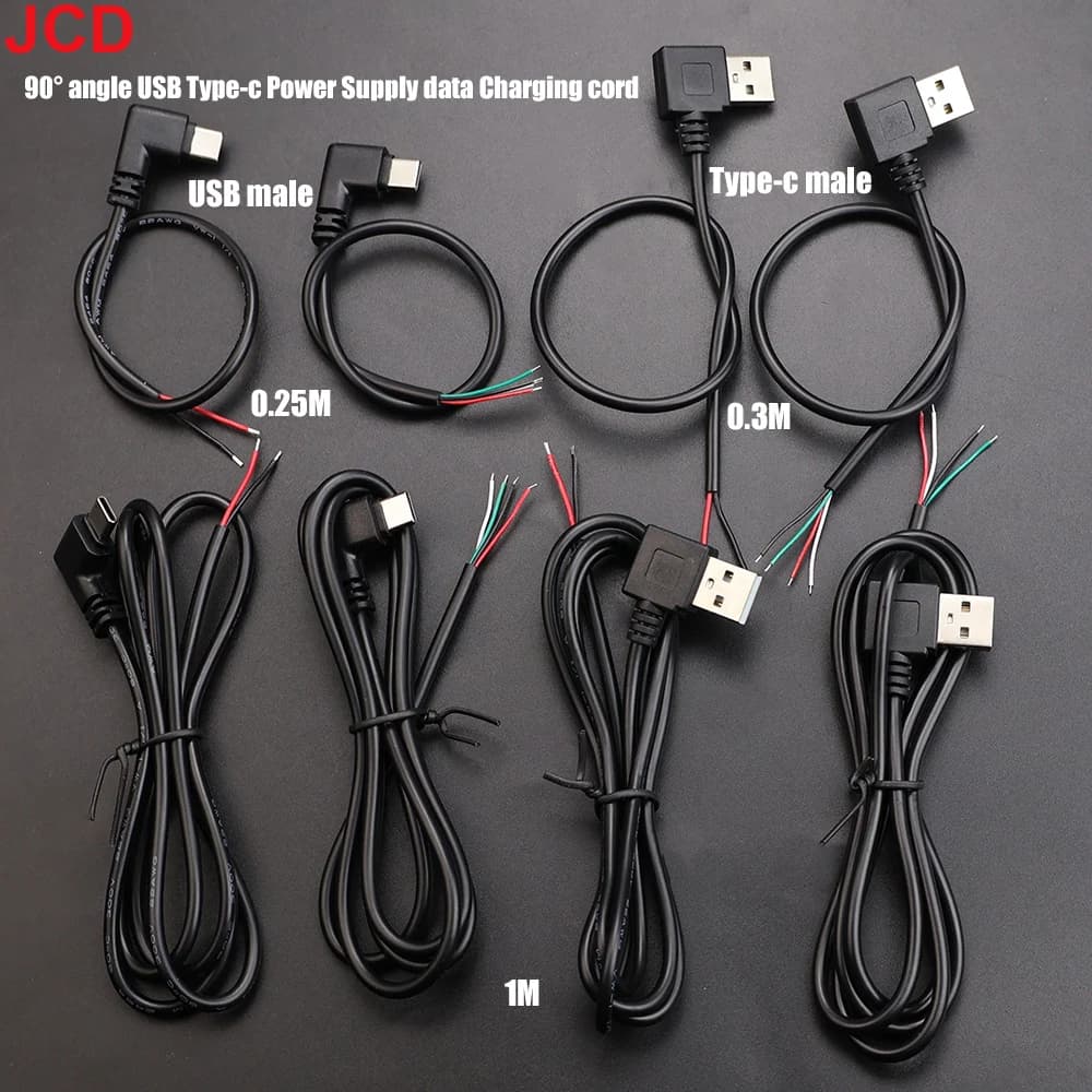 Cavo USB 2.0 Type-C da 2 pin a 4 pin con connettore angolato a 90 gradi, cavo di alimentazione e ricarica fai-da-te, 2 fili, 4 conduttori.