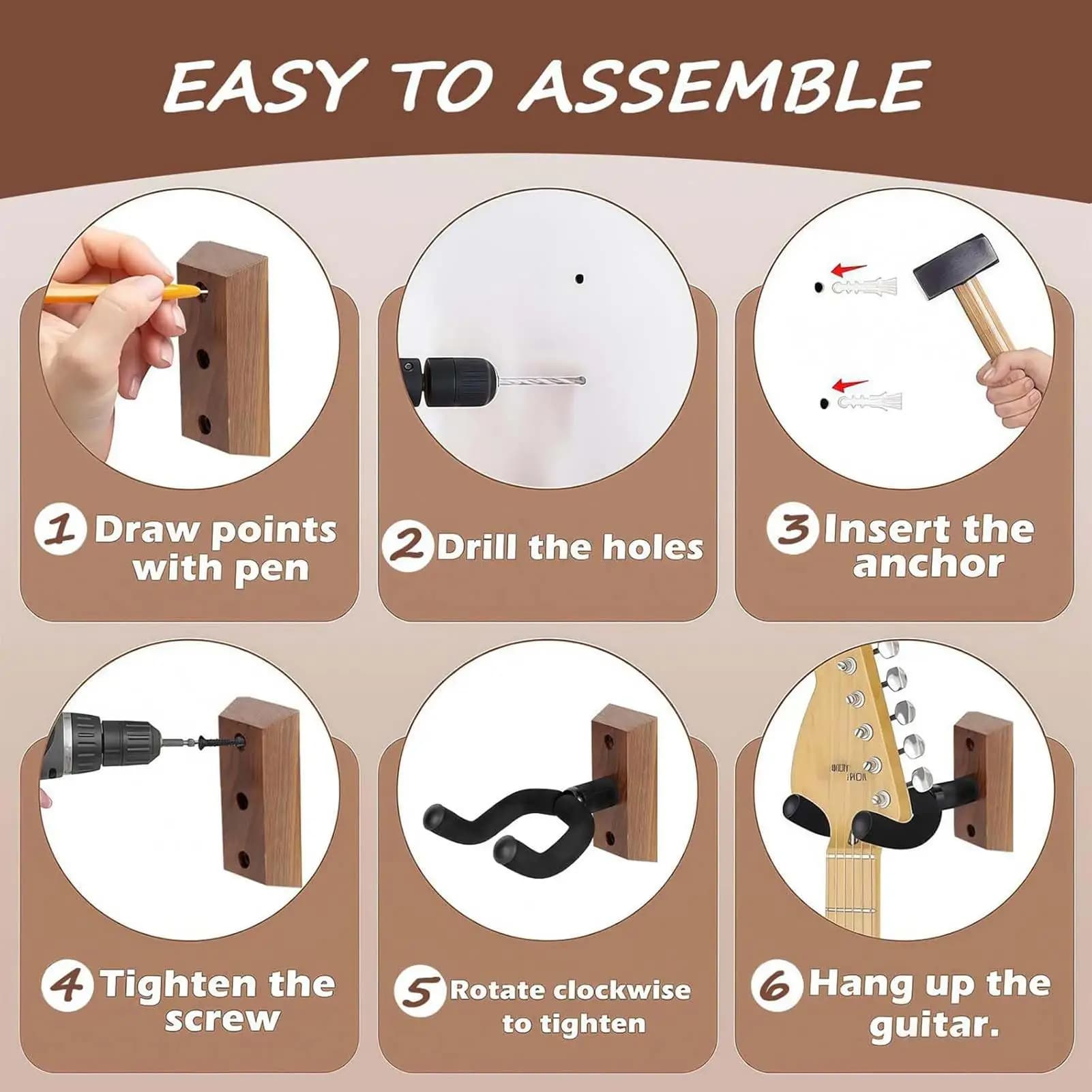 Guitar Wall Hangers Heavy Duty Easy Install Secure Holding Hook Acoustic Electric Guitar Rack For Mandolin Ukuleles Practice
