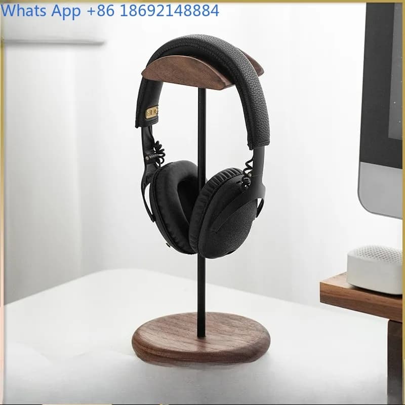 Supporto per cuffie Supporto per cuffie in legno massello di noce nera Scaffale per cuffie in legno sopra l'orecchio Espositore semplice Rack sospeso