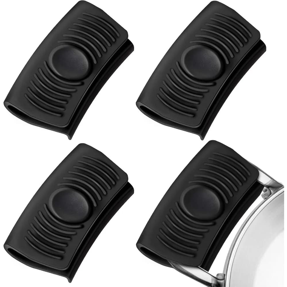 Heat Resistant Silicone Hot Pan Handle Covers Non Slip Pot Grip Sleeves for Cast Iron Skillets Frying Pans Griddles Cookware Assist Handle Holder Set of 4 Black