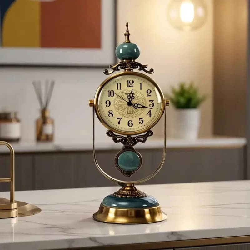 Retro Desk Clock Luxury for Living Household Desktop Pendulum Clock Ornament Atmosphere Swing Household Metal Silent Table Clock