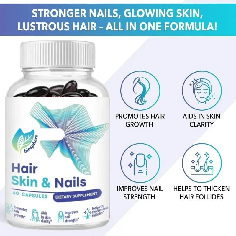 Hair, Skin, and Nail Health Vitamins - Capsules Containing Biotin, Thiamine, Folate, Zinc, and Mixed Supplements