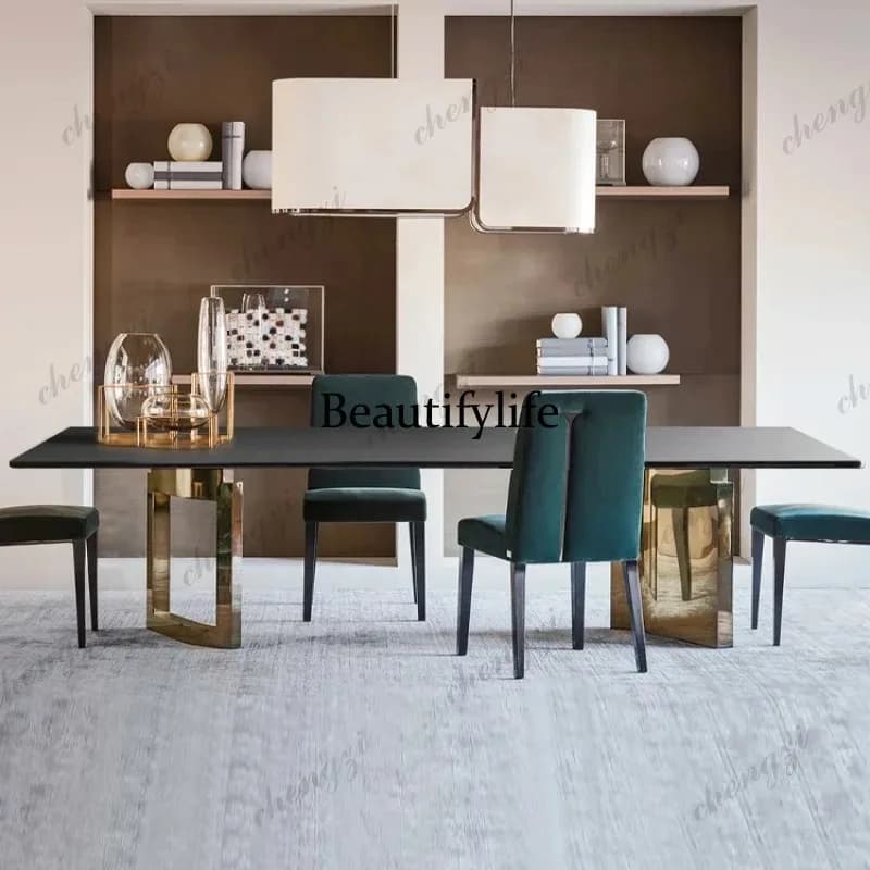 K153 Italian Slate Luxury Black Dining Table Gold Legs Nordic Lounges Dining Table Living Room Kitchen Furniture