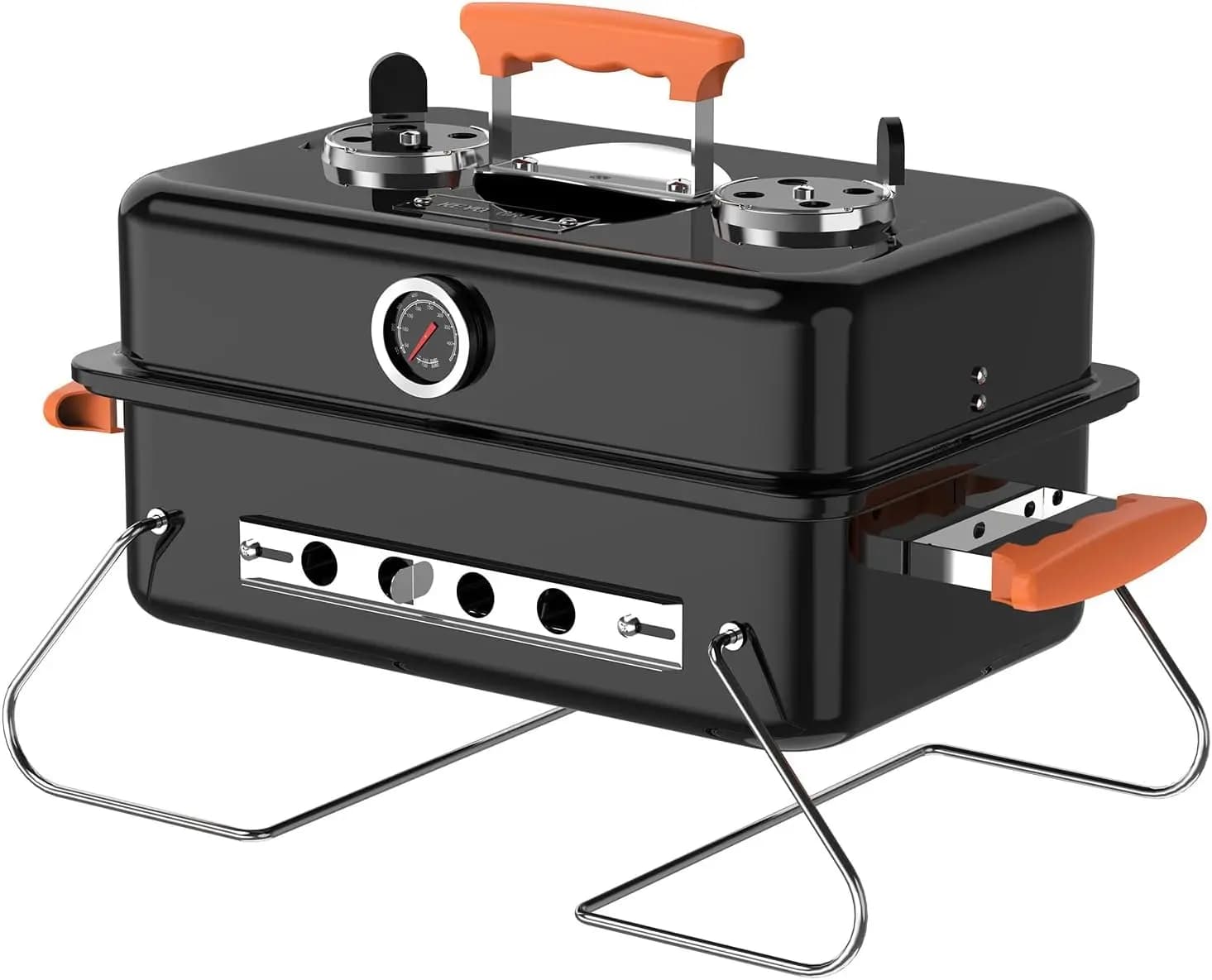 Griglie a Carbone Portatili da 10 LB, Barbecue da Campeggio con Doppio Controllo della Ventilazione, Gambe Pieghevoli, Termometro sul Coperchio, Griglia Compatta per Esterni