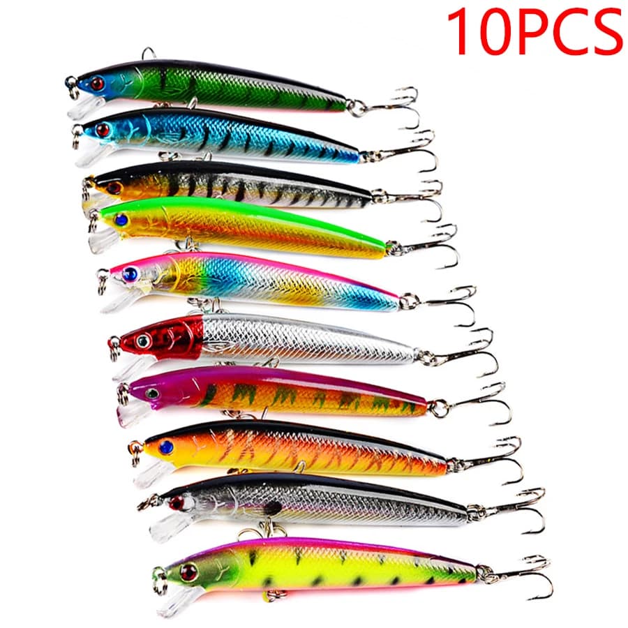 10PCS Jerkbait Minnow Swimbait Superficie Crankbait Esche da pesca Esca dura Wobblers artificiali per luccio Traina Pesce Spigola a strisce