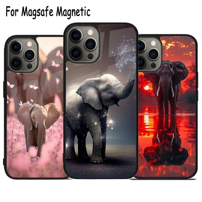 Custodia per telefono con elefante simpatico e adorabile per iPhone 17 Air 15 16 16e 14 13 11 12 Pro Max Plus, Cover Magnetica Magsafe