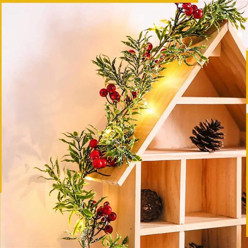 A92P 2 Pz 2 Metri 20 LED String Light Esterno Natale Foglie di pino Berry Luce LED Filo di rame Fata Ghirlanda Lampada da patio