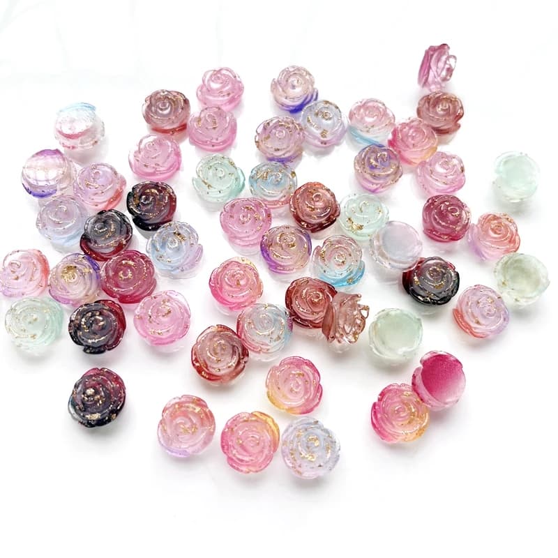 50 pz. Nuove Rose in Resina con Lamina d'Oro, Strass a Fondo Piatto, Decorazioni per Libri, Matrimoni, Decalcomanie Fai-da-te, Accessori per Gioielli, Nail Art