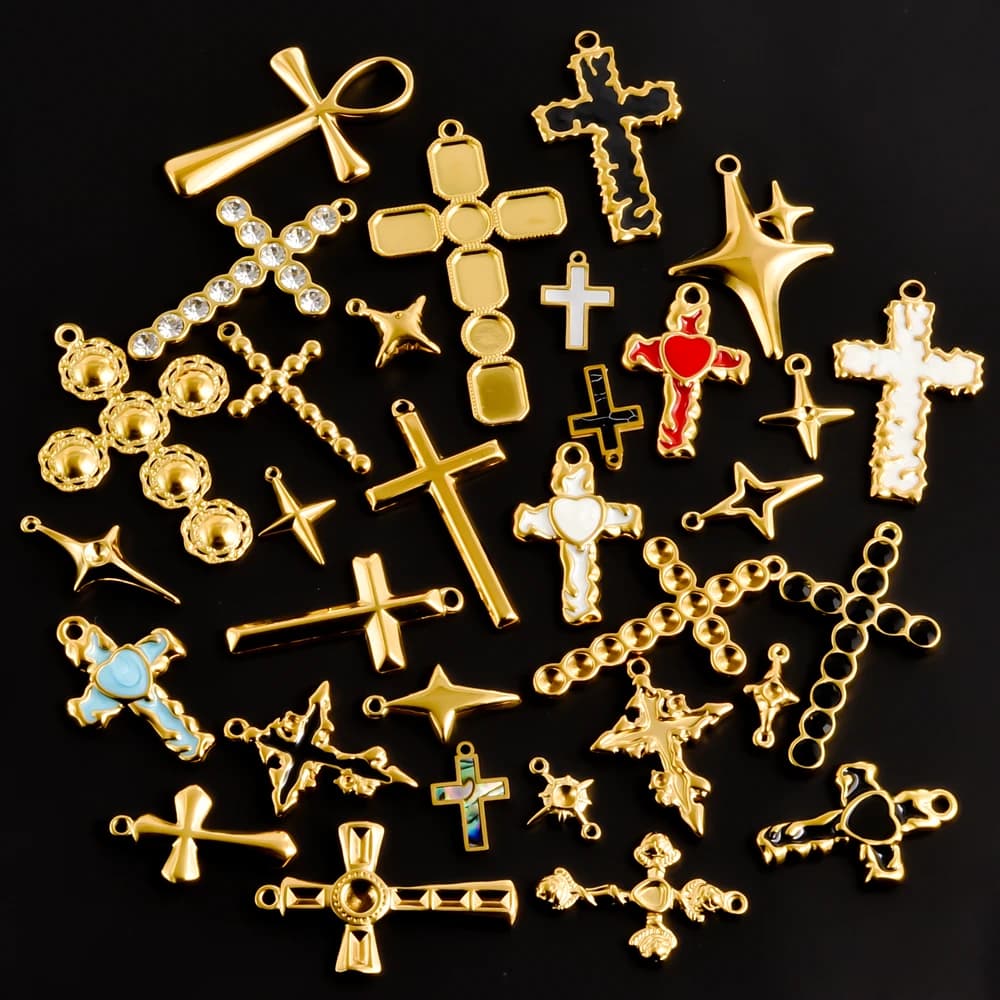 5pcs Punk Black Oil Dripping Cross Charm Stainless Steel Pendant For Jewelry Making Necklace Earrings Keychain DIY Star Material