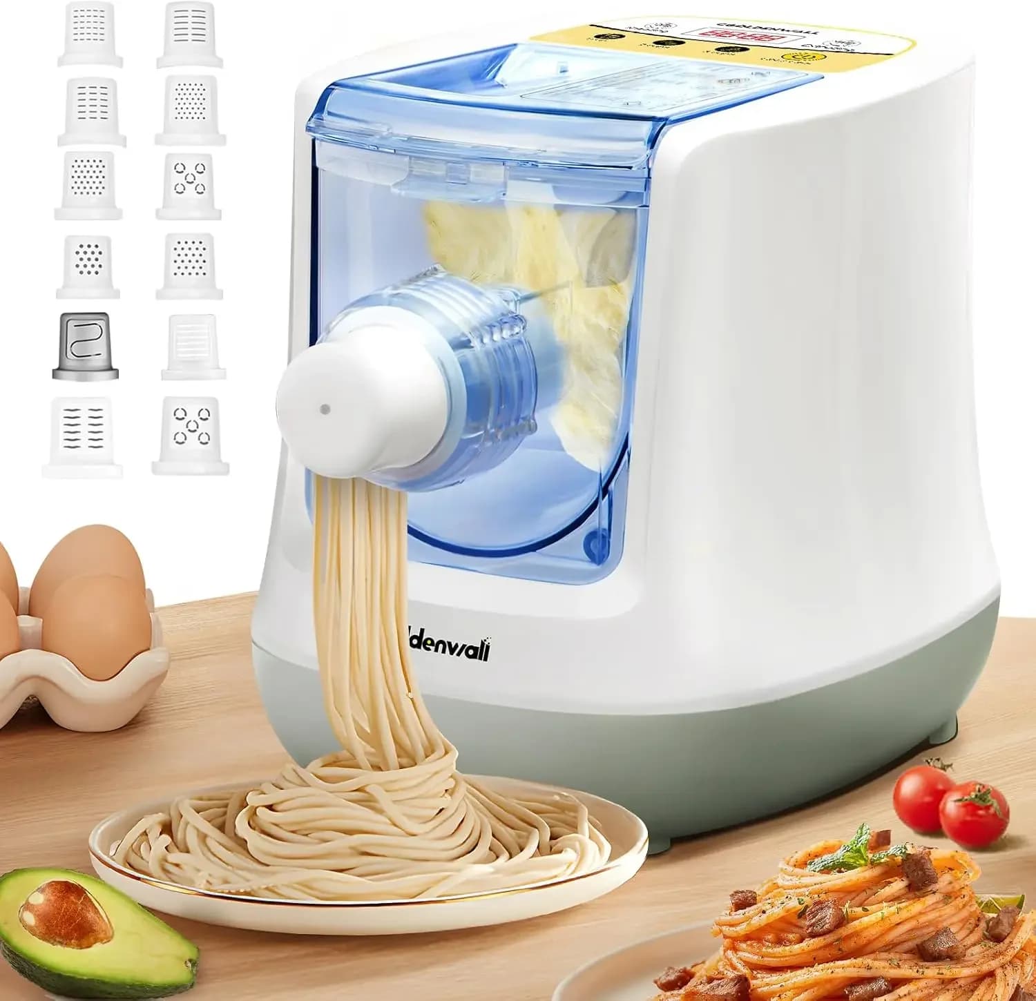 Macchina Elettrica Automatica per Pasta con Controllo Digitale, Dodici Dischi per Forme Diverse, per Pasta Fatta in Casa, Spaghetti, Fettuccine, Penne, Six Hundre