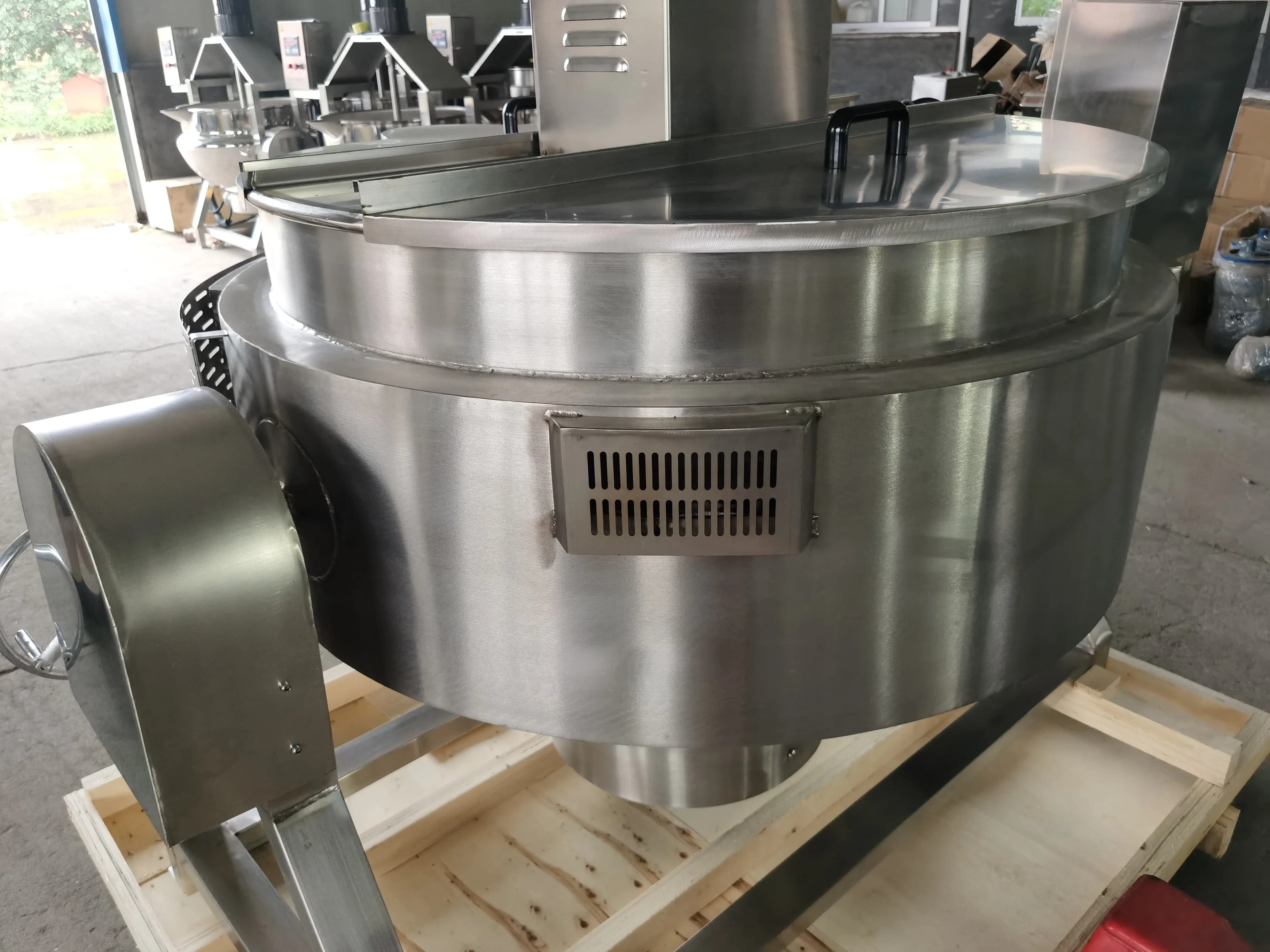 Industrial Kettle with 300 liters coating Industrial Cooking Pot Kettle for boiler, tiltable, gas sandwich pot with stirring, kettle with shirt