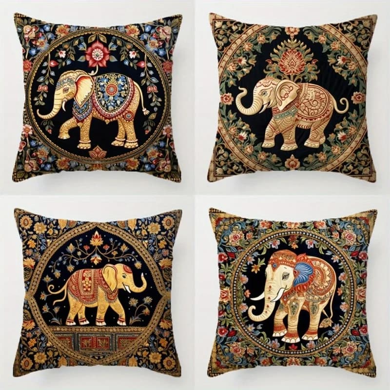 Bohemian Printed Elephant Print Throw Pillow Cover Set of 4 Indian Boho Cushion Home Decor Accessories Luxury