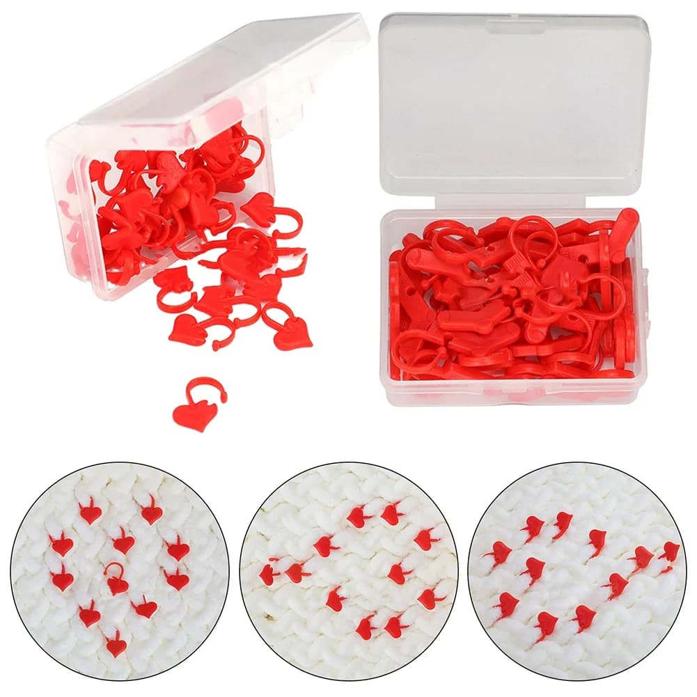 Strumenti per maglieria in plastica pennarelli per punto di bloccaggio chiusura all'uncinetto strumenti per maglieria gancio per Clip ad ago calzini a forma di cuore rosso