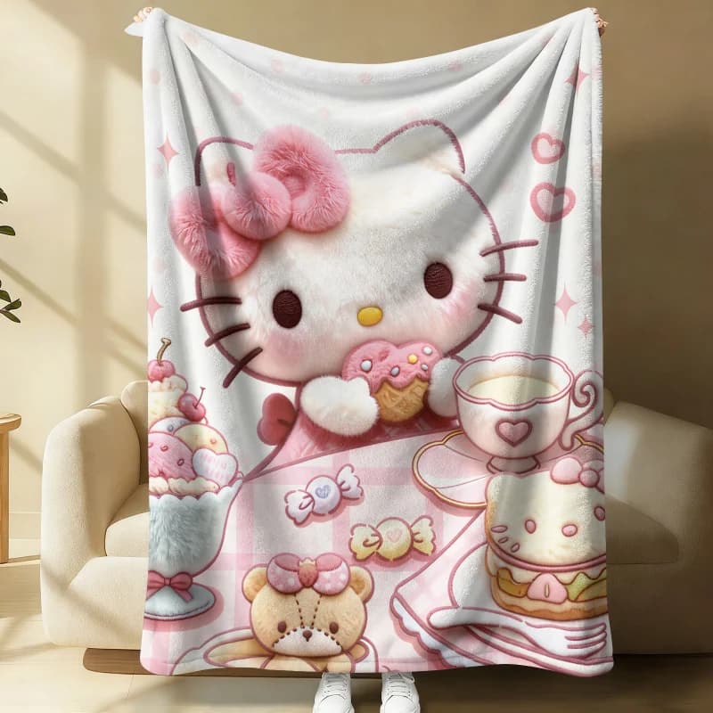 Coperta in Flanella 3D Hello Kitty, Plaid Ultra-Morbido per Divano, Letto, Ufficio, Riposini, Coperta Calda e Accogliente per Tutte le Stagioni, Arredo Casa