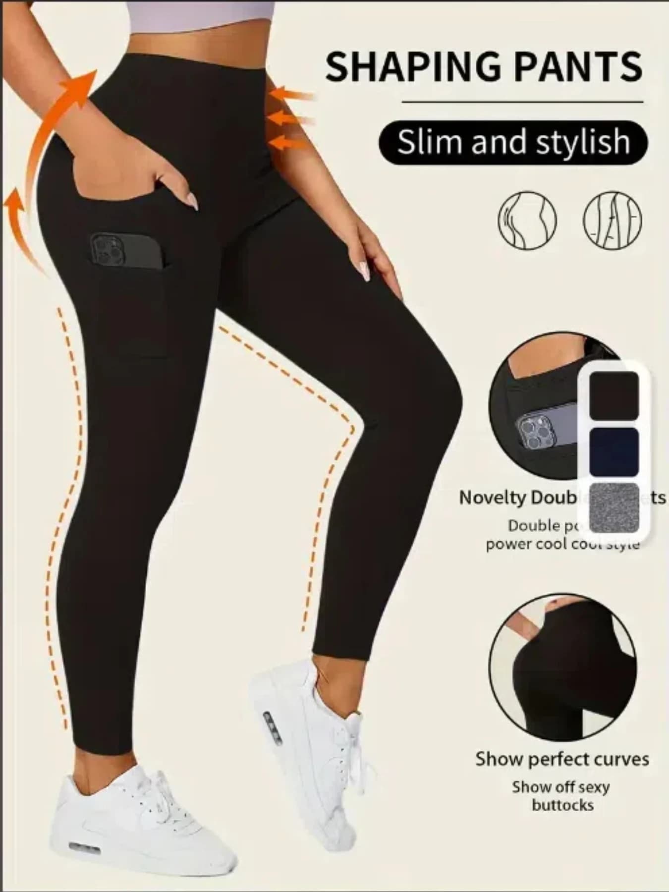 Tasche laterali a doppio strato Leggings da yoga Sport casual Pantaloni sportivi da fitness comodi e traspiranti a vita alta con controllo della pancia