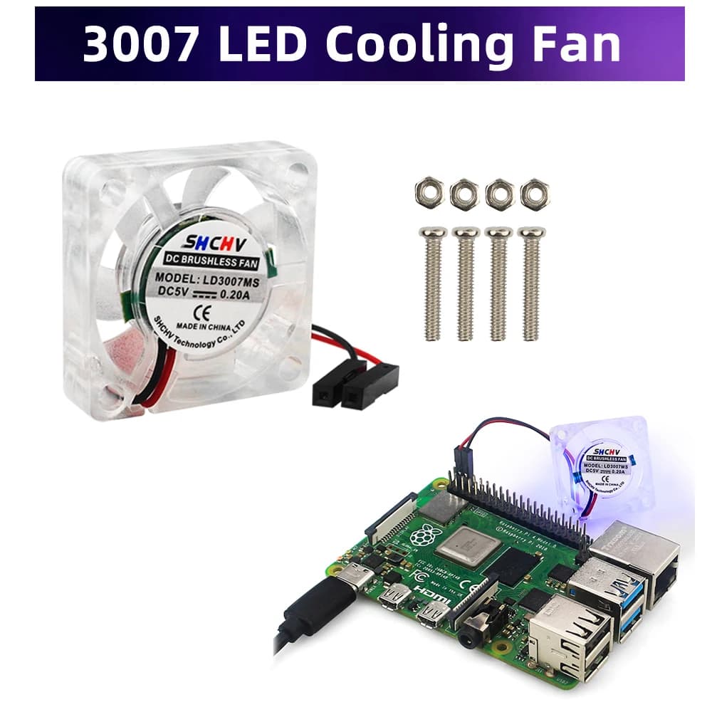 Cooling Fan 3007 mm LED Blue 5V / 3,3A DC Cooling device without brushes with M2.5 screws for Raspberry Pi Orange Pi Banana Pi Jetson Nano