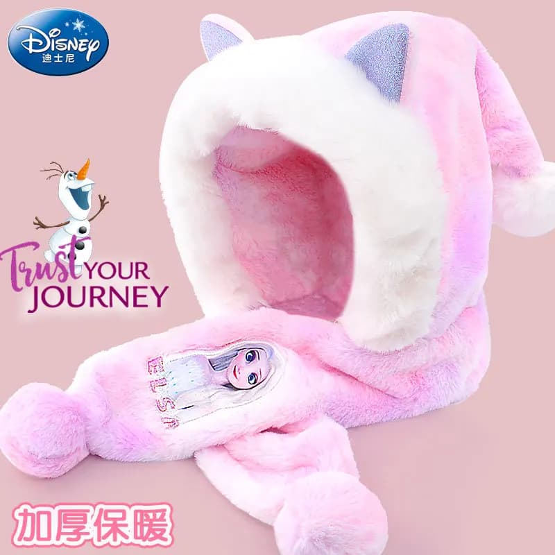 Cappello Disney Frozen Berretto con visiera per ragazze Elsa e Anna Sciarpa carina Accessori per bambini Aggiungi protezione per le orecchie in velluto Resistente al freddo antivento