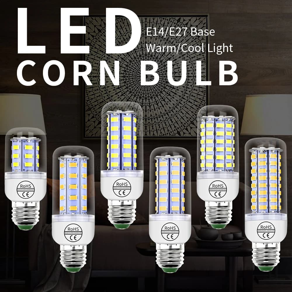 E14 LED Bulb Indoor Lighting E27 GU10 B22 Spotlight 220V Led Bulb Lighting Home Room Decorate Candle G9 Light Lampada LED 5730