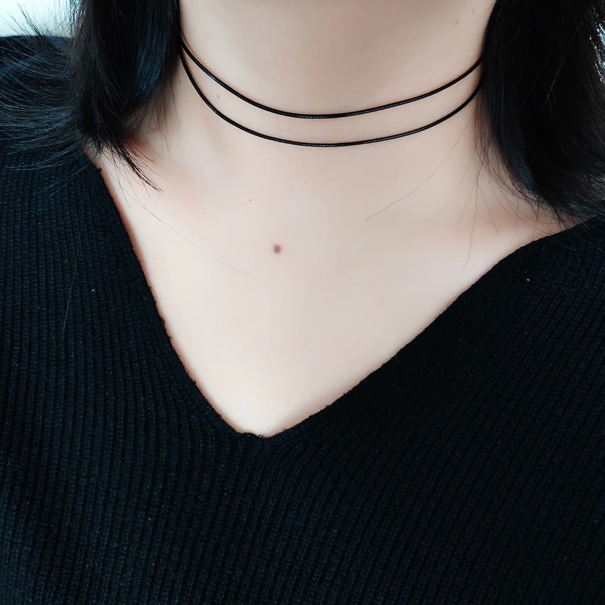 Fashionable and Simple Double-Layer Black Wax Rope Choker Collar Necklace, Women's Accessory Decorative Jewelry
