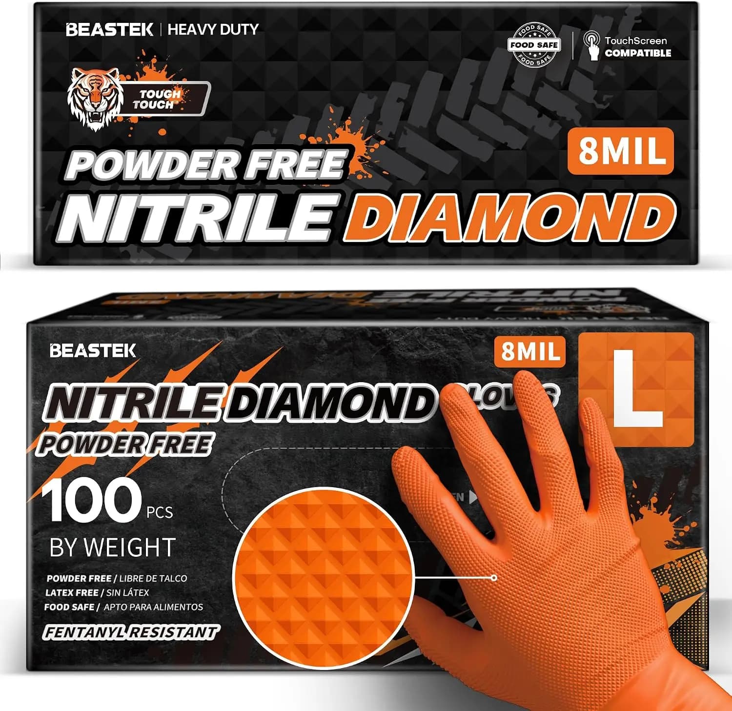 Nitrile Disposable Gloves, 8Mil, Latex & Powder Free, Chemical Resistant, Heavy Duty, Cooking Diamond Glove, Orange, 100Pcs