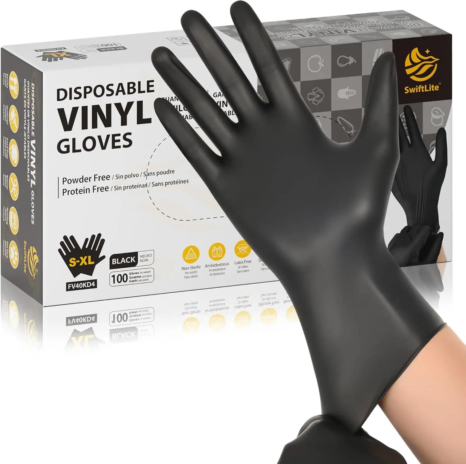 Black Vinyl Gloves for Cleaning Cooking Food Prep Disposable Latex Free Powder Free