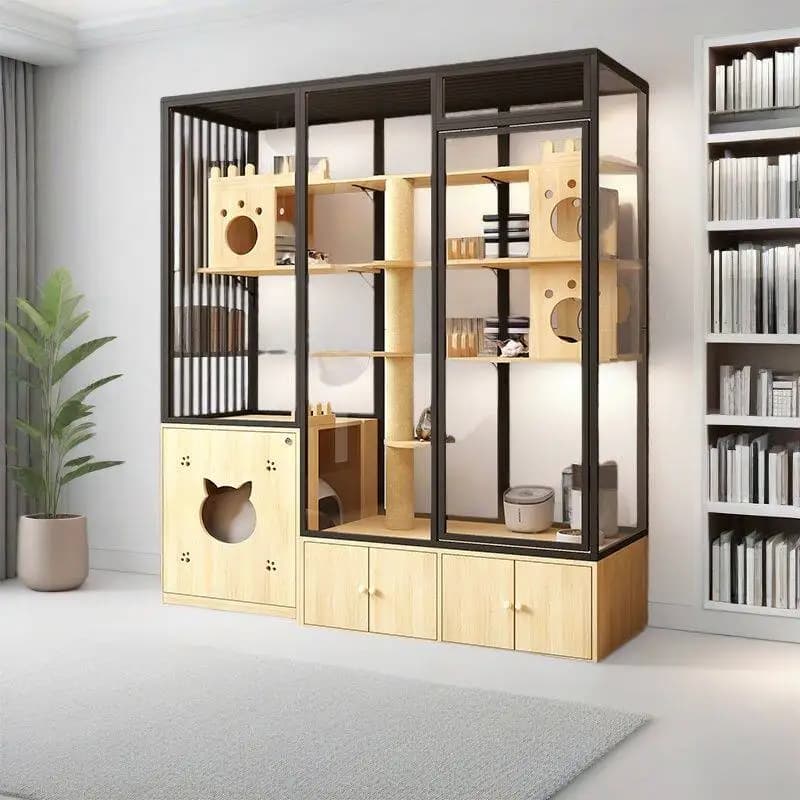 Villa Panoramica per Gatti con Spazio per Lettiera Intelligente Integrata, Ampio Spazio e Balcone Trasparente