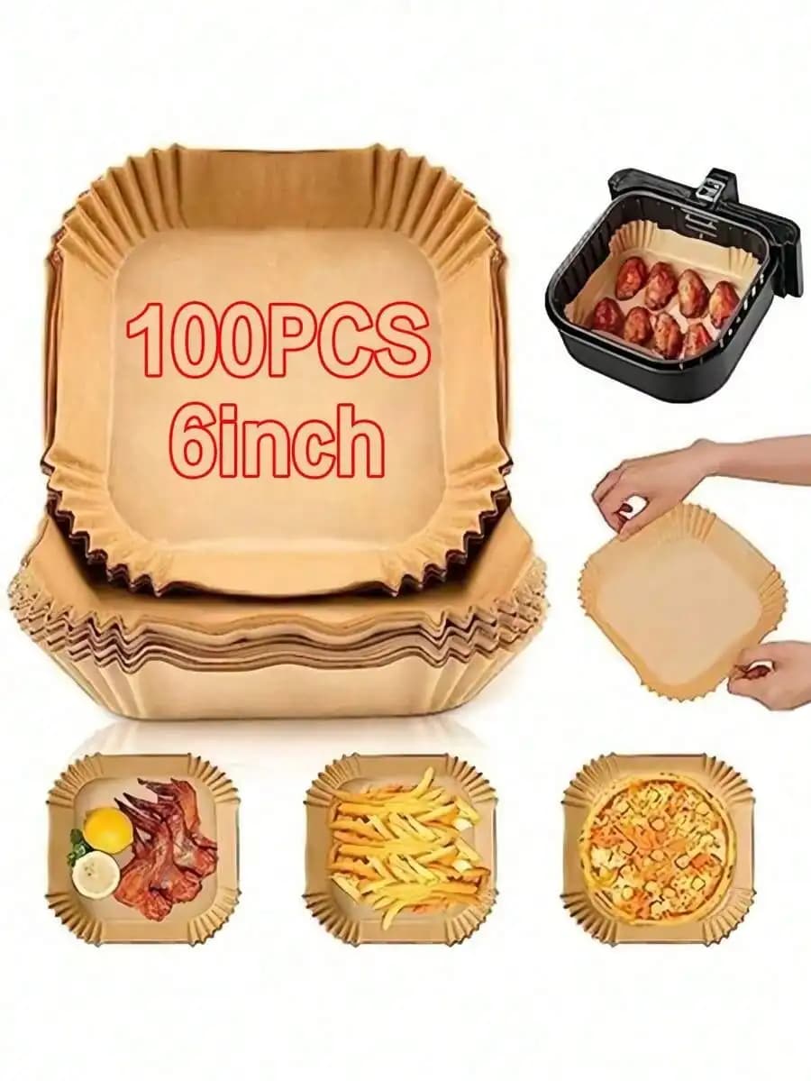 100 pezzi di rivestimenti usa e getta per friggitrice ad aria, carta antiaderente per friggitrice ad aria, un accessorio da cucina indispensabile per cucinare facilmente, carta da forno, rivestimenti per friggitrice ad aria per forno e microonde, un accessorio da cucina perfetto per Halloween, il Ringraziamento e le feste di Natale, carta da forno resistente all'olio