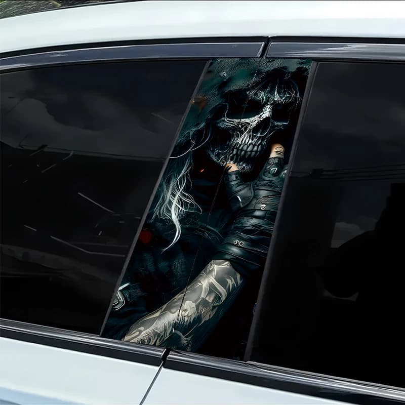 2 pieces of car B mount adhesives, skull-shaped cover, long protective film in smooth material, with scratch-resistant performance