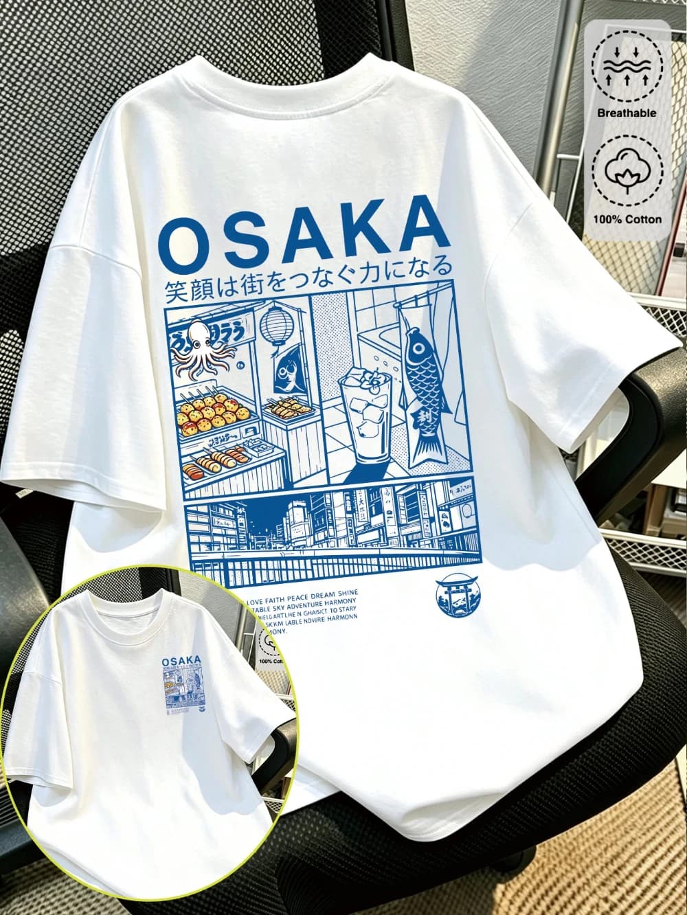 Men's Osaka Japan Graphic T Shirt 100% Cotton City Travel Print Japanese Style Minimal Streetwear Oversized Casual Summer Tee